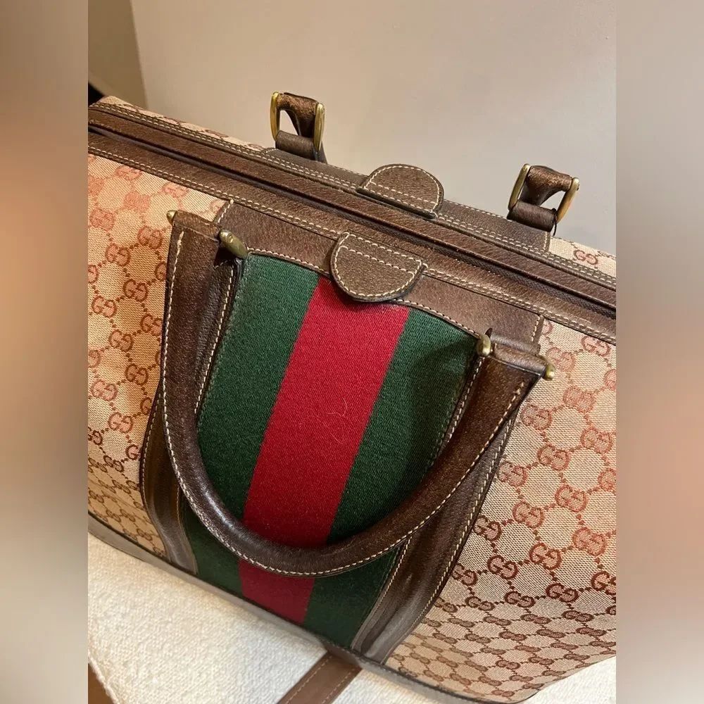 VINTAGE Gucci weekender travel bag, canvas and leather - Picture 2 of 9